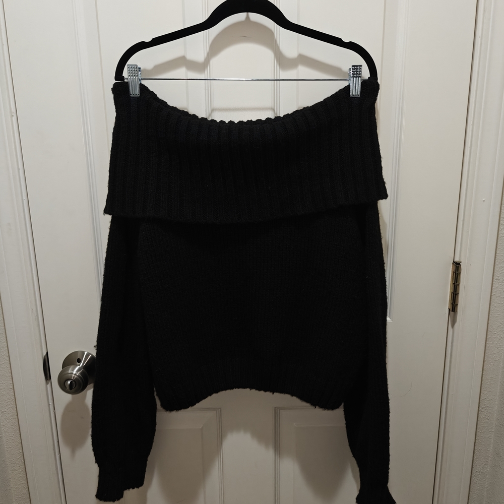 No Boundaries Black Off-the-Shoulder Sweater Cozy Knit